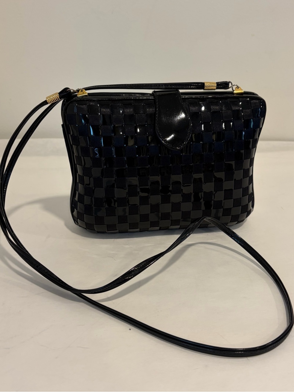 Lisette New York Black Woven Patent Crossbody Bag